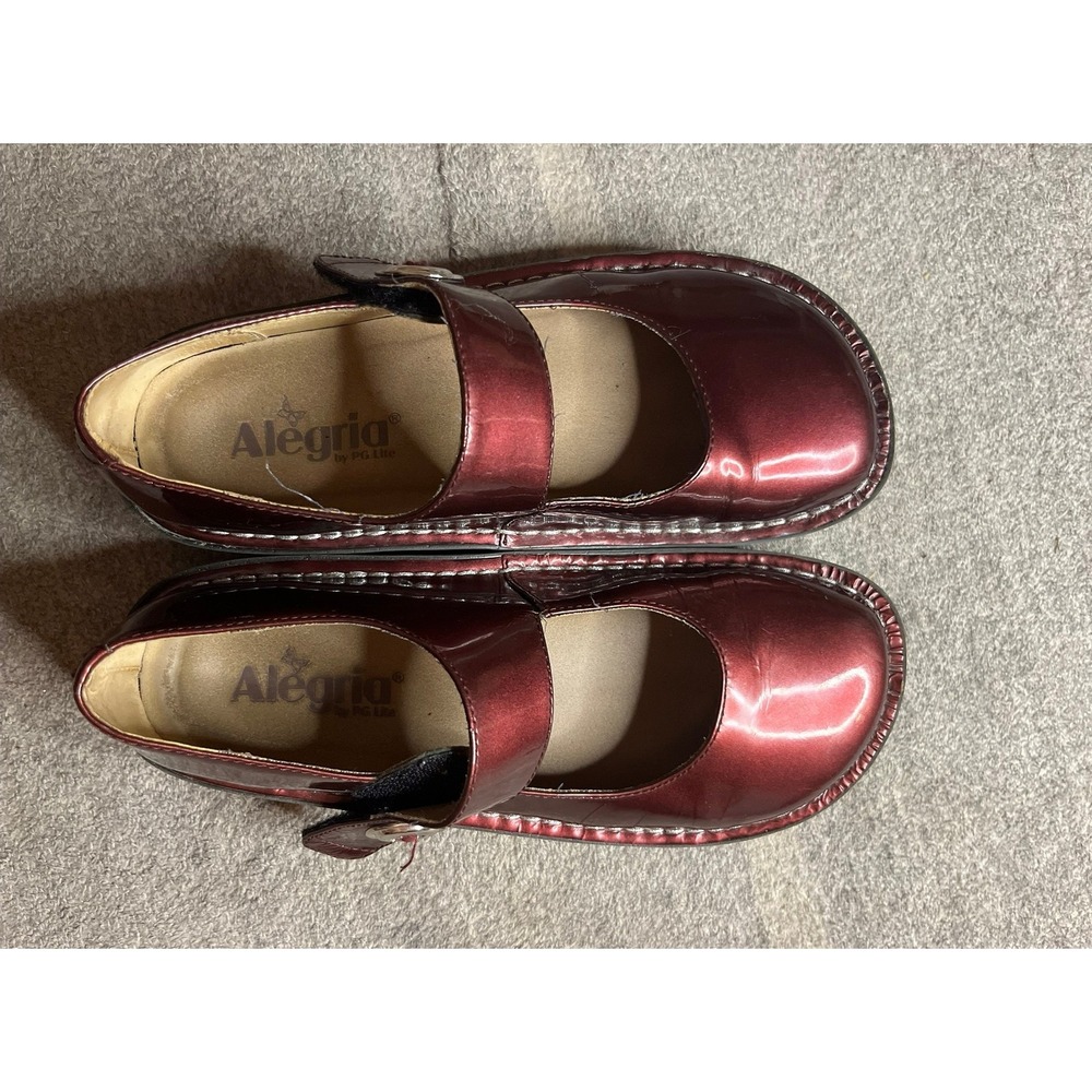 Alegria Paloma Metallic Burgundy Patent Leather Mary Jane Clogs PAL-526 Size 37